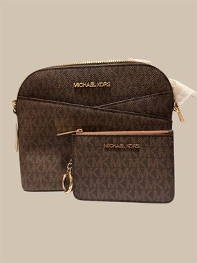 Michael Kors Brown Monogram Crossbody with Coin Pouch